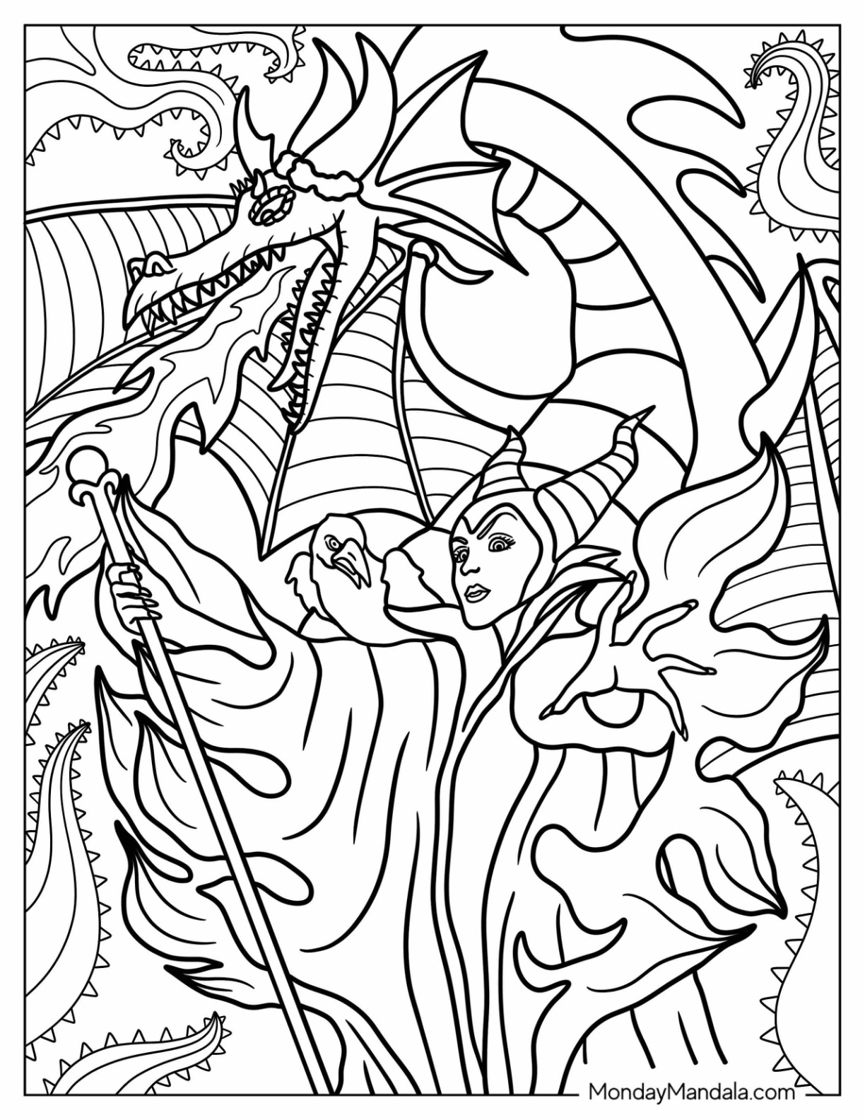 Maleficent coloring pages free pdf printables