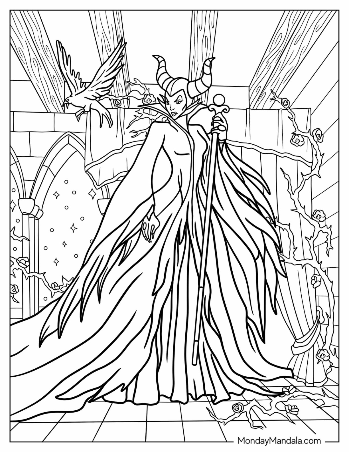 Maleficent coloring pages free pdf printables