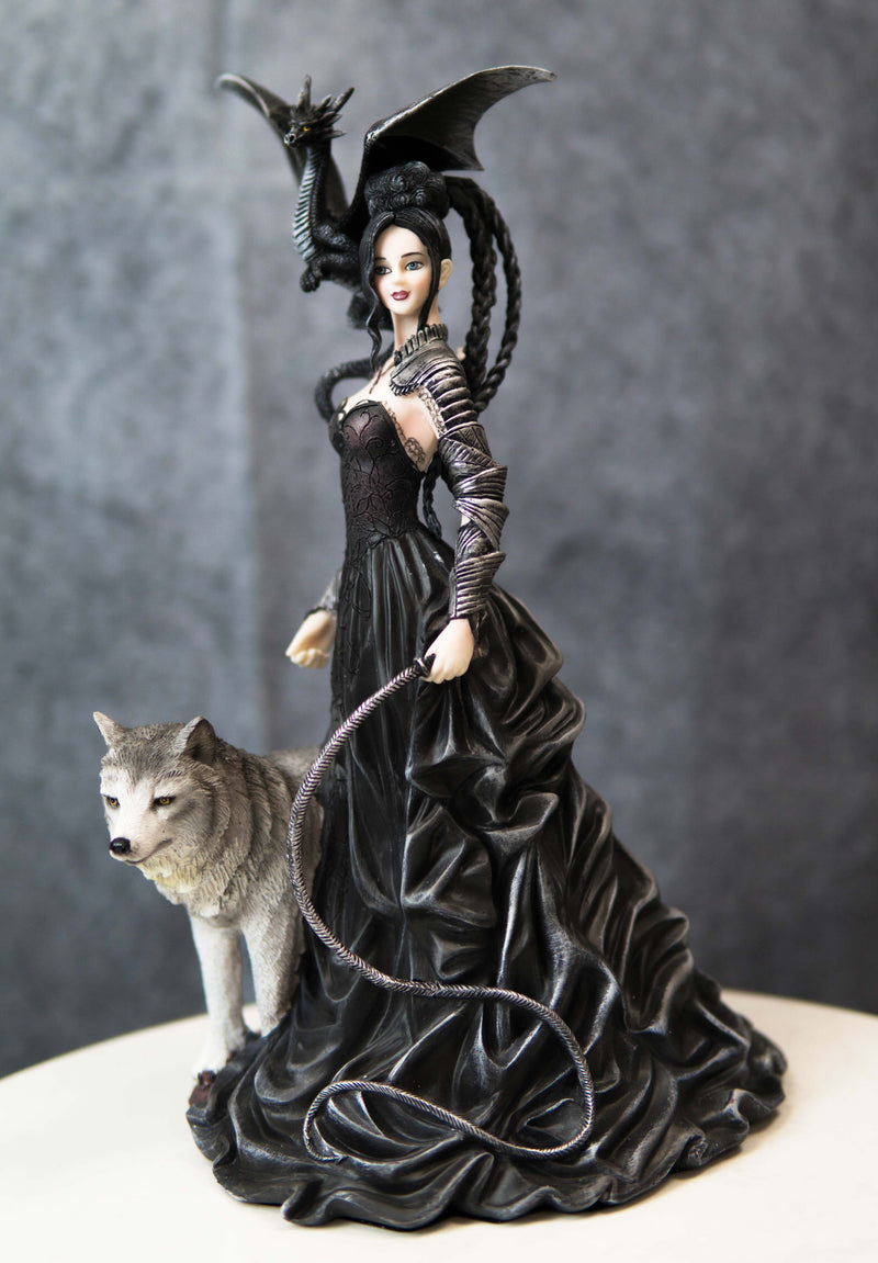 Gothic maestra maleficent witch fairy with alpha wolf and black dragonâ ebros gift