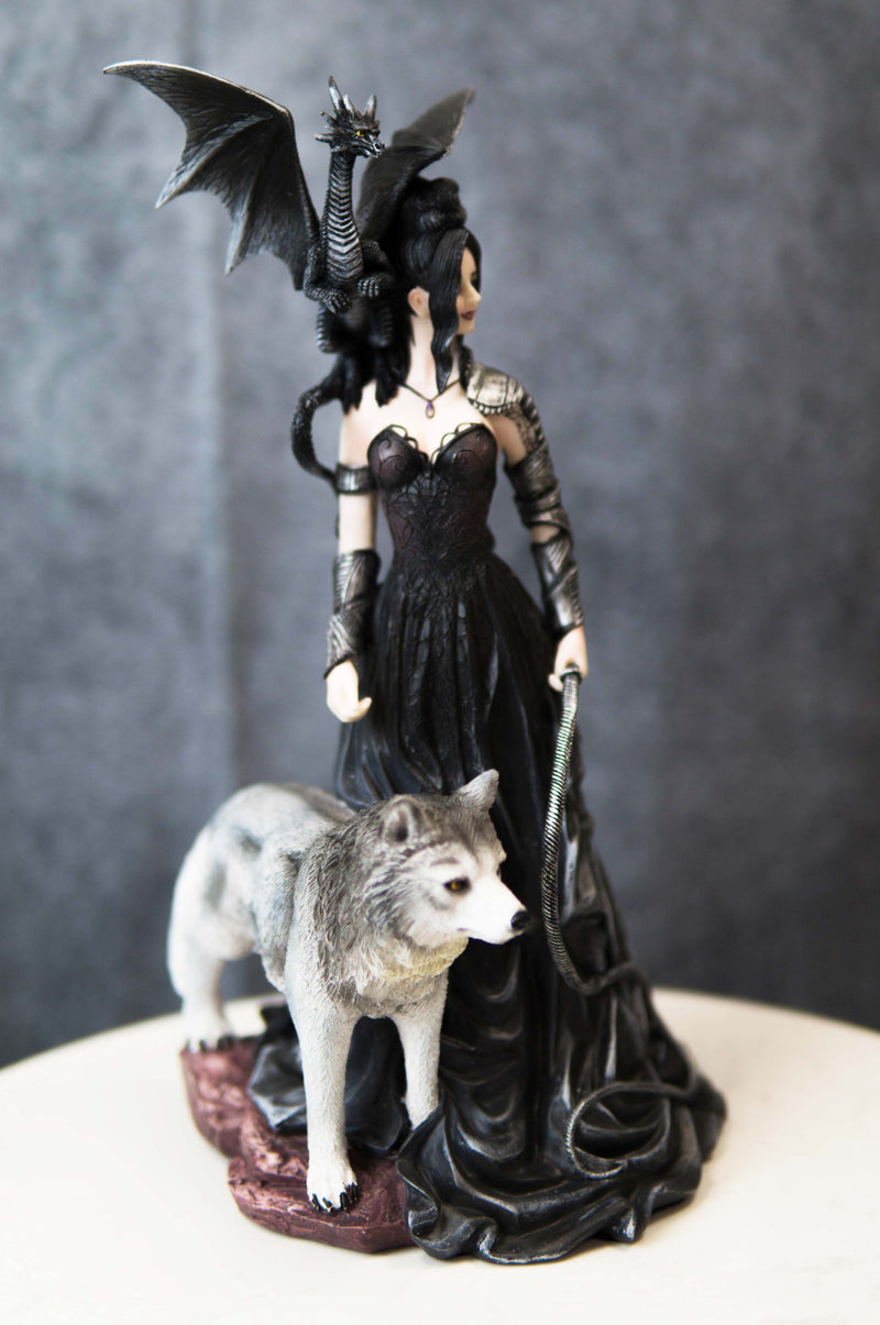 Gothic maestra maleficent witch fairy with alpha wolf and black dragonâ ebros gift