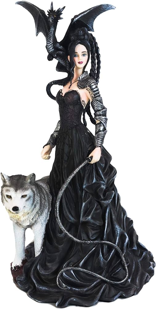 Ebros gothic prima donna maleficent witch fairy with alpha wolf and black dragon statue tall by artist nene thomas fantasy macabre fairies witches collectible figurine home kitchen