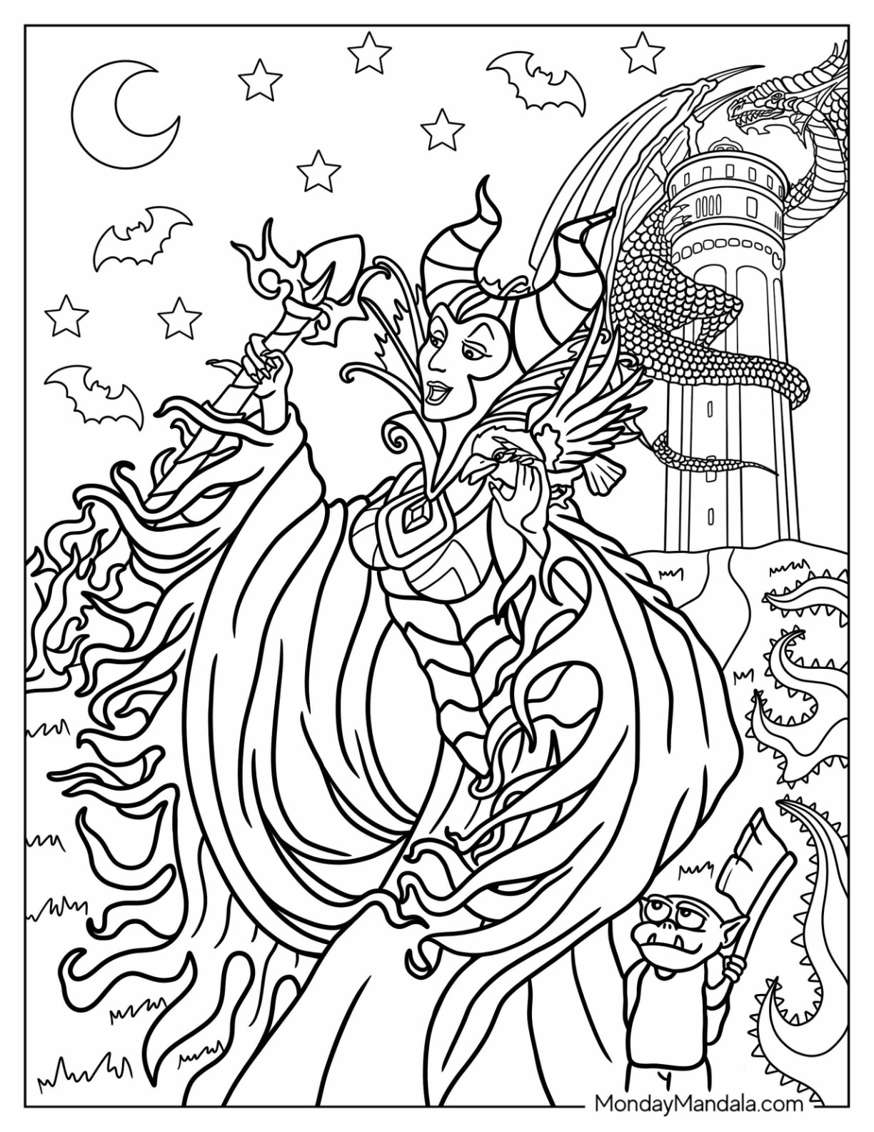 Maleficent coloring pages free pdf printables