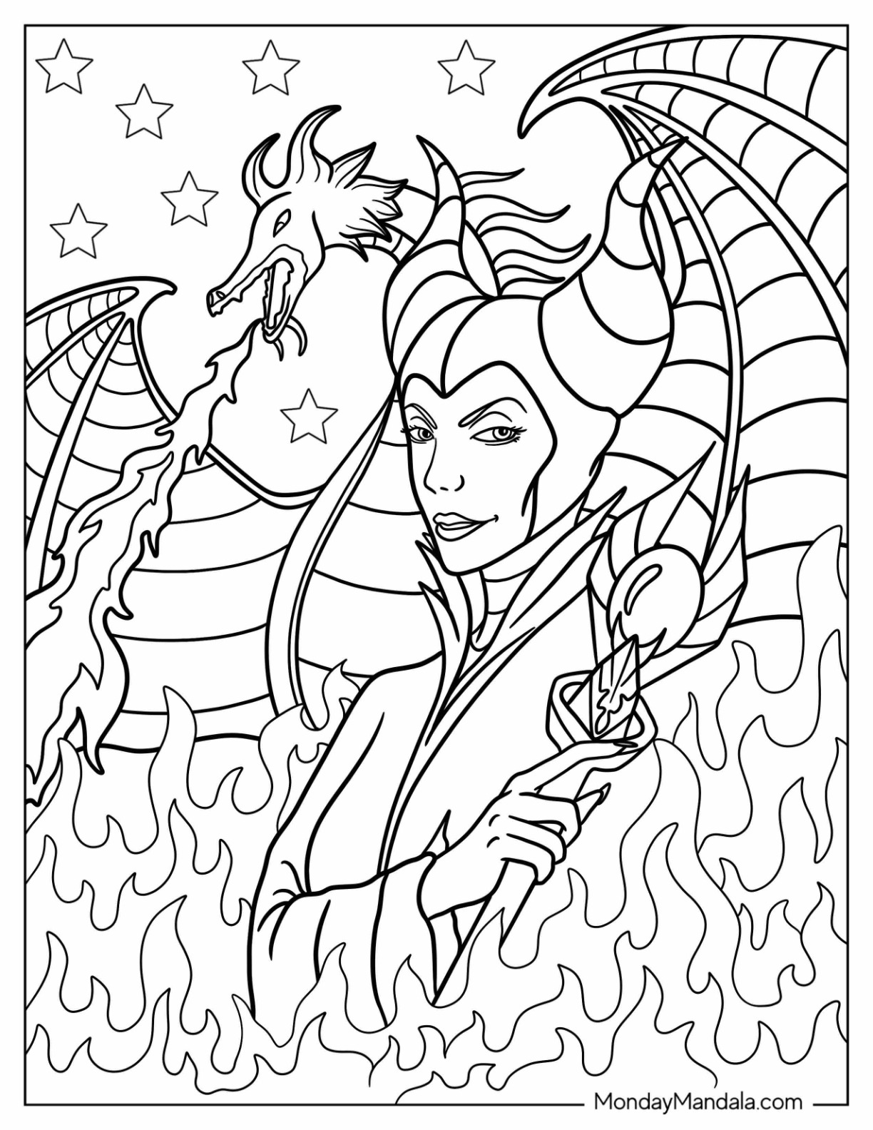 Maleficent coloring pages free pdf printables