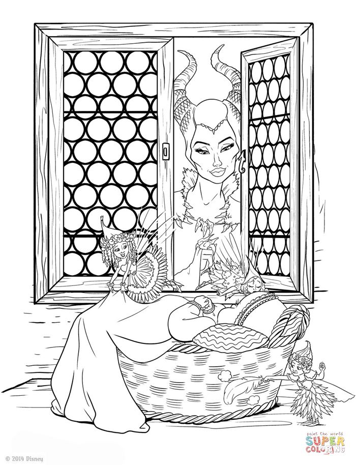 Maleficent watches over aurora coloring page free printable coloring pages