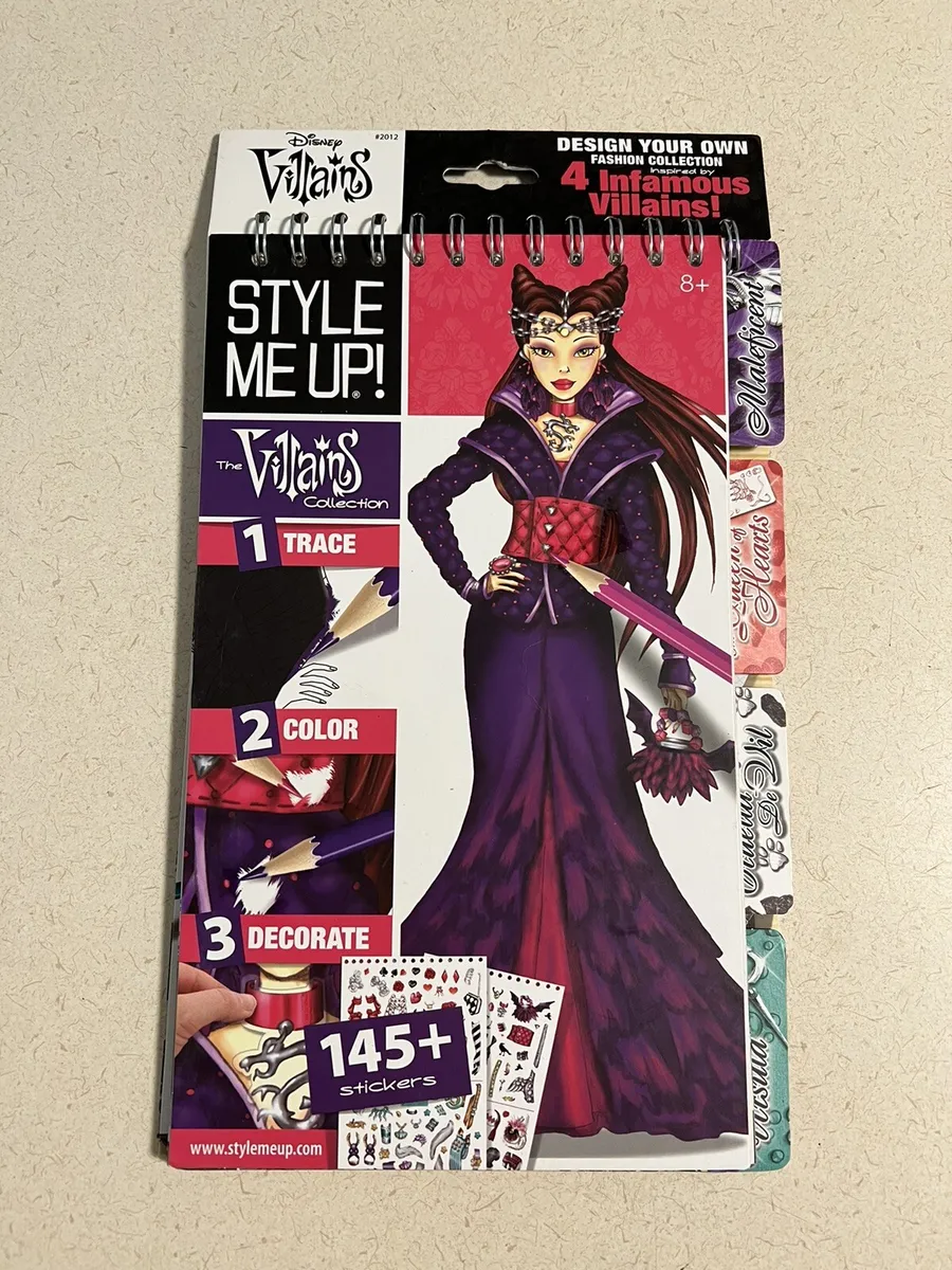 Style me up villains fashion design disney coloring book stickers stencils new