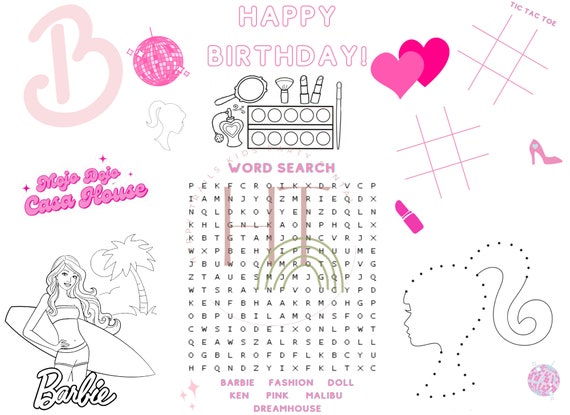 Barbie activity sheet barbie coloring sheet barbie party favors