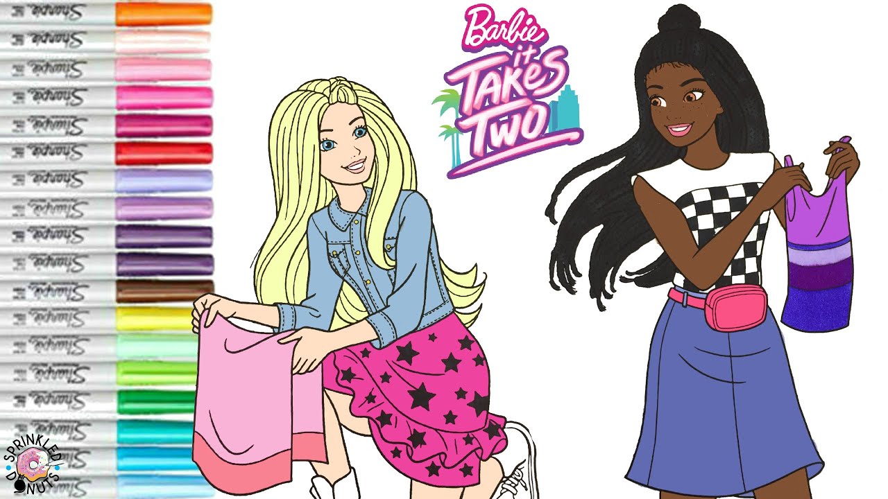 Barbie it takes two coloring book pages alibu barbie and brooklyn barbie