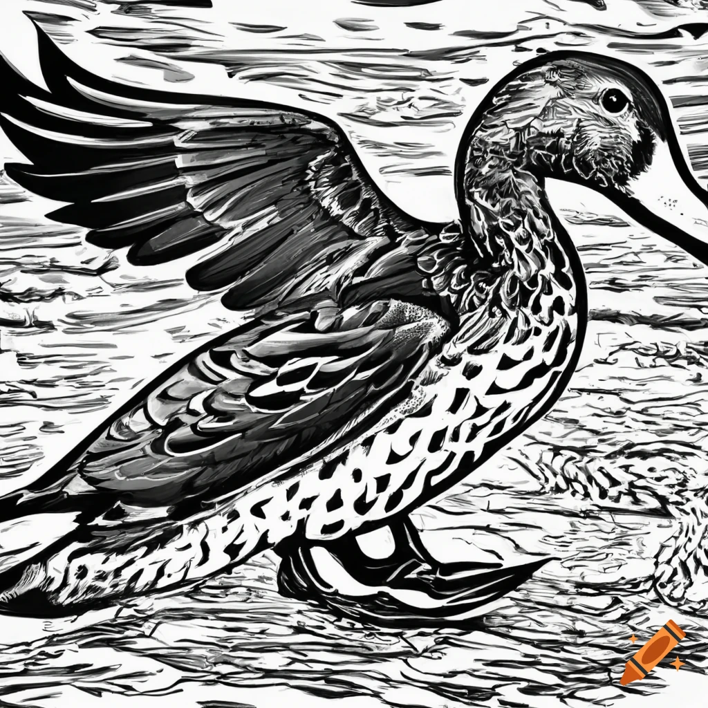Mallard duck in a style in black and white on