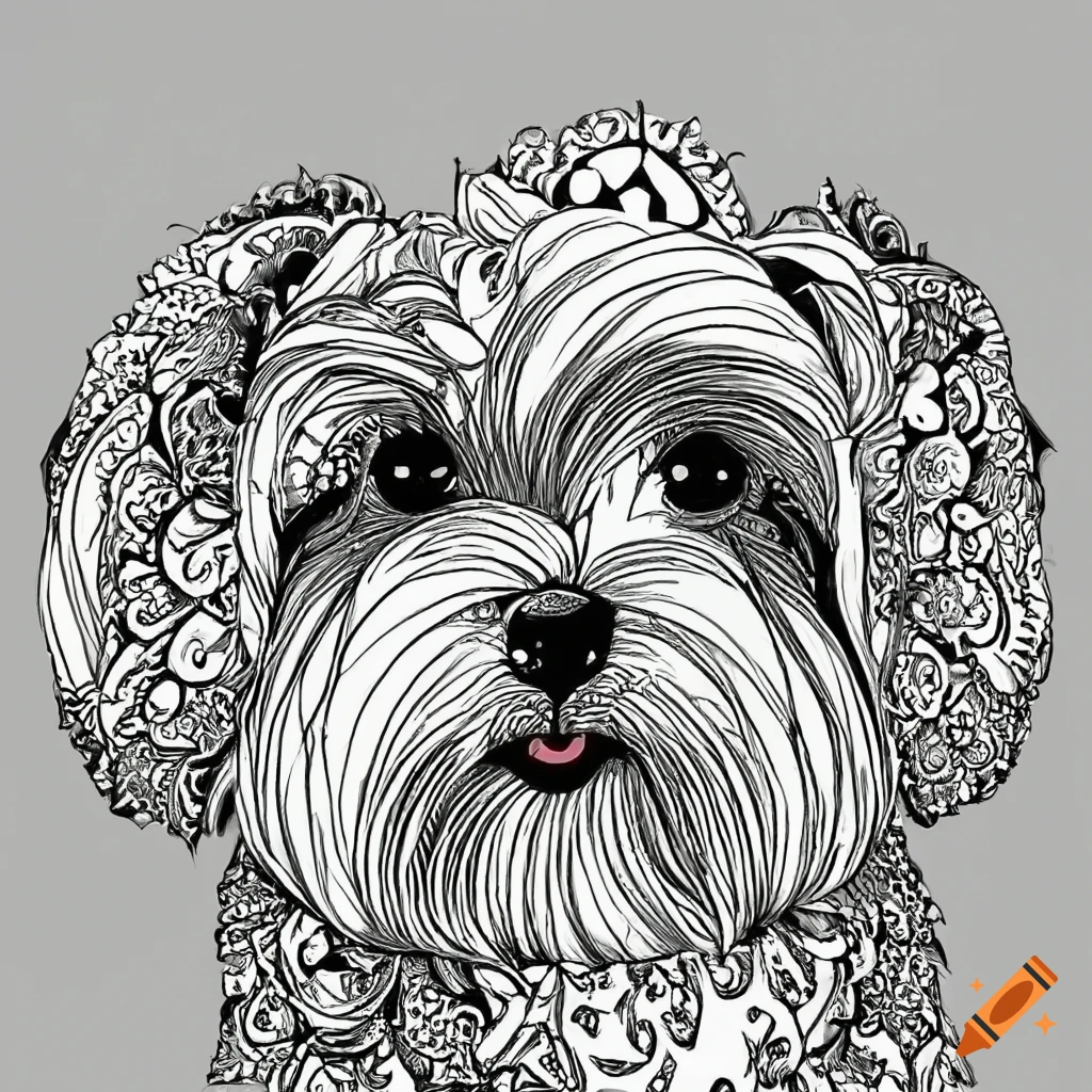 Colouring pages mandala dog image maltese white background black and white on