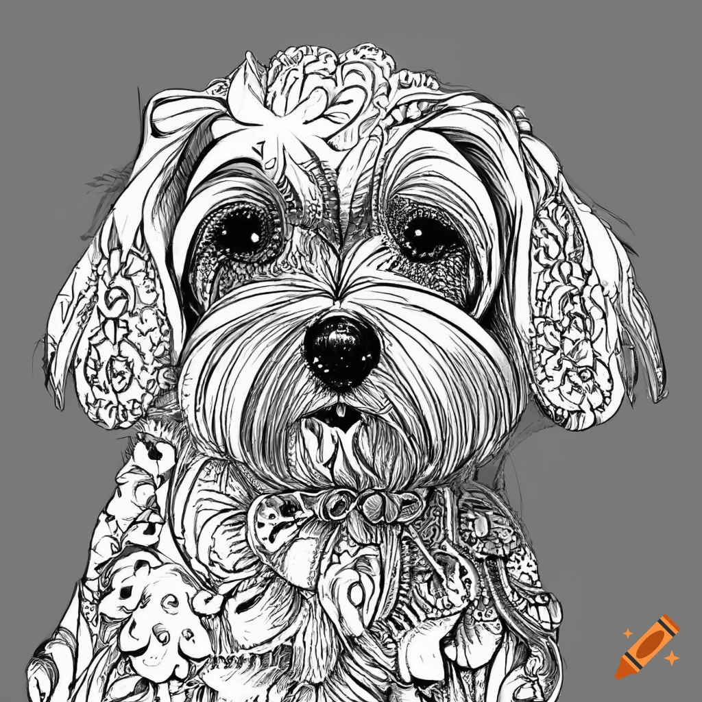 Colouring pages mandala dog image maltese white background black and white on