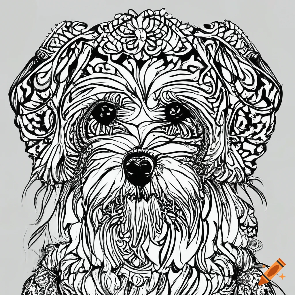 Coloring pages for adult mandala dog image maltese white background black and white on