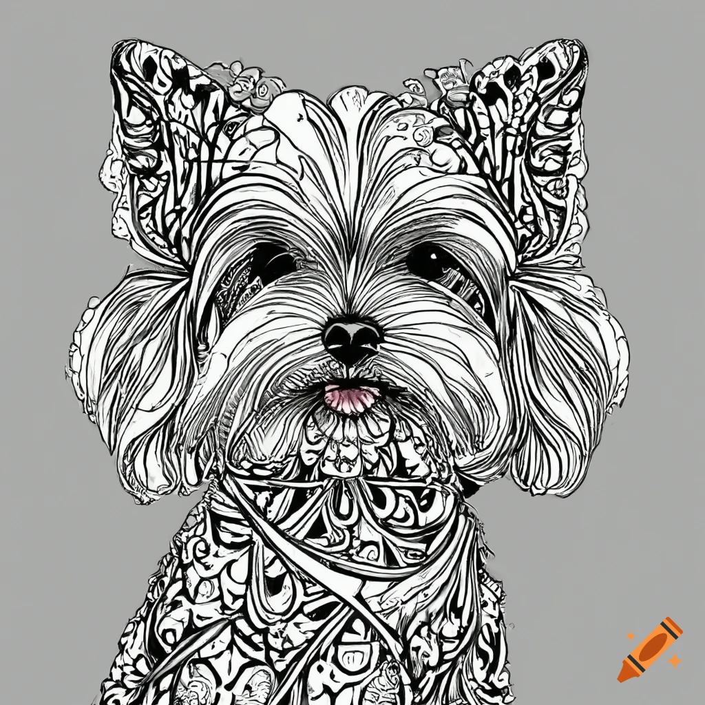 Colouring pages mandala dog image maltese white background black and white on