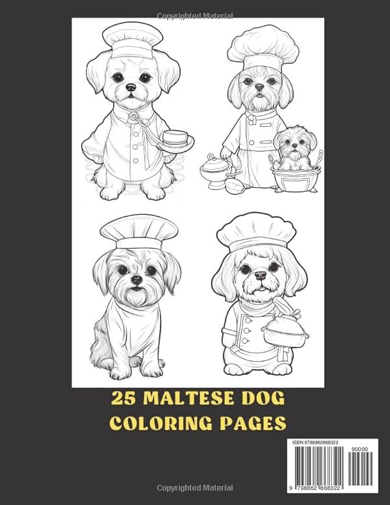 Maltese dog coloring book fun and easy dogs coloring pages in maltese dog wearing a chefs hat for kids adults johnson mark books