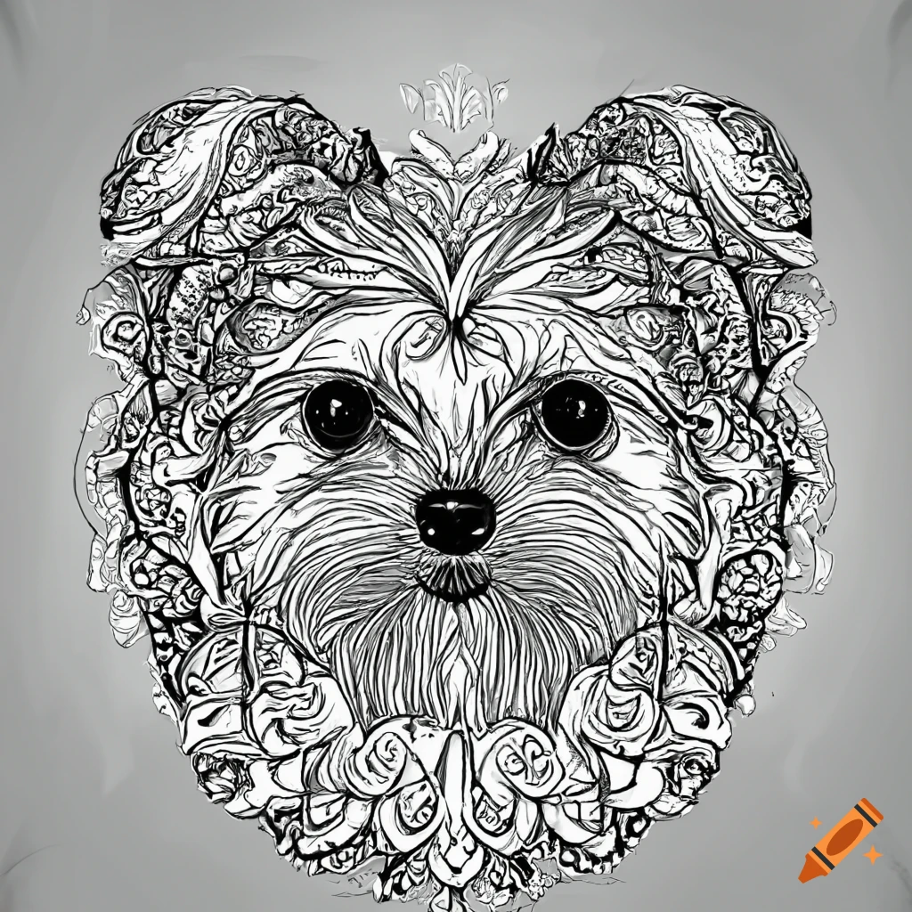 Colouring pages mandala dog image maltese white background black and white on