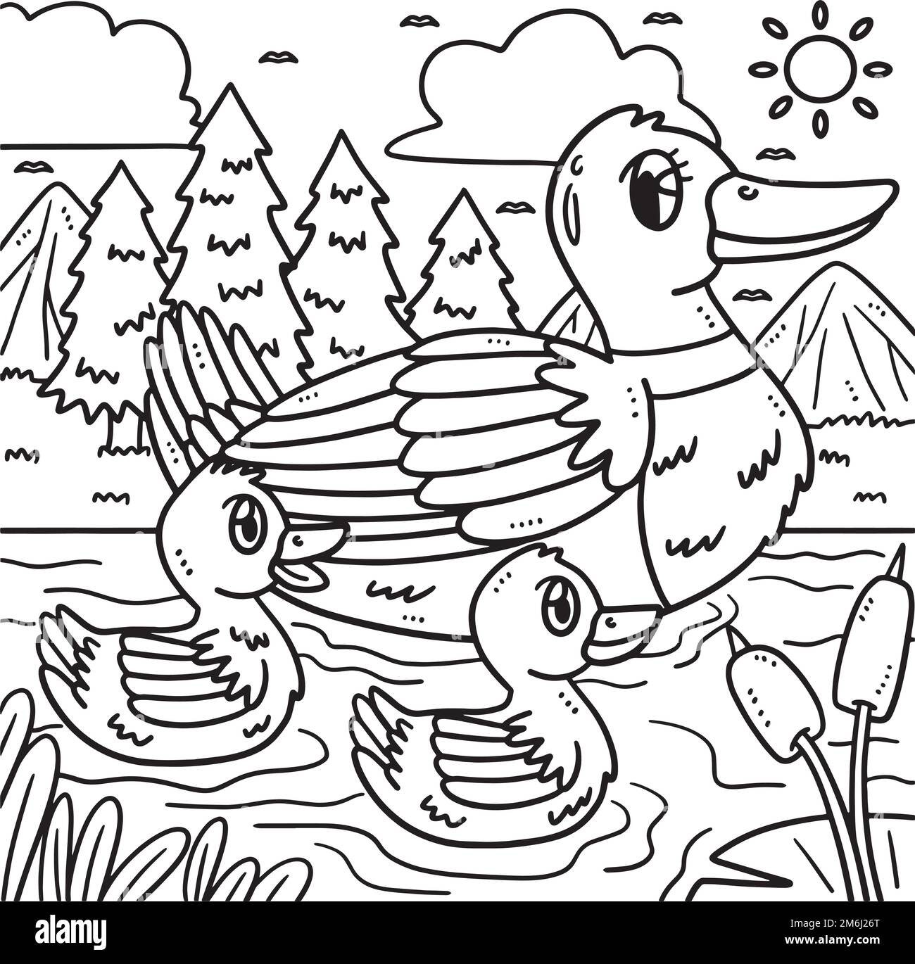 Duck with ducklings illustration hi