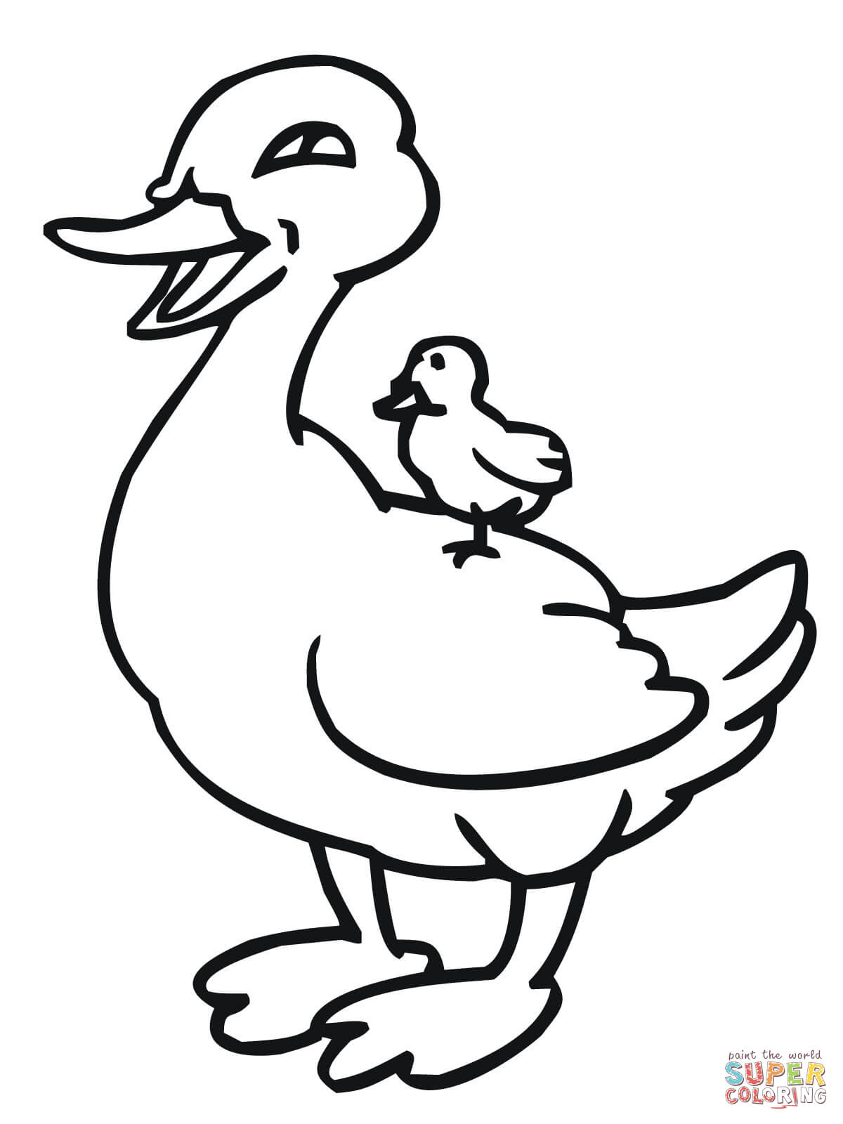 Baby duckling riding on mother duck coloring page free printable coloring pages