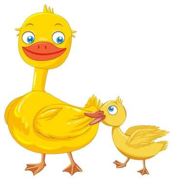 Free vector mother duck and duckling on white background