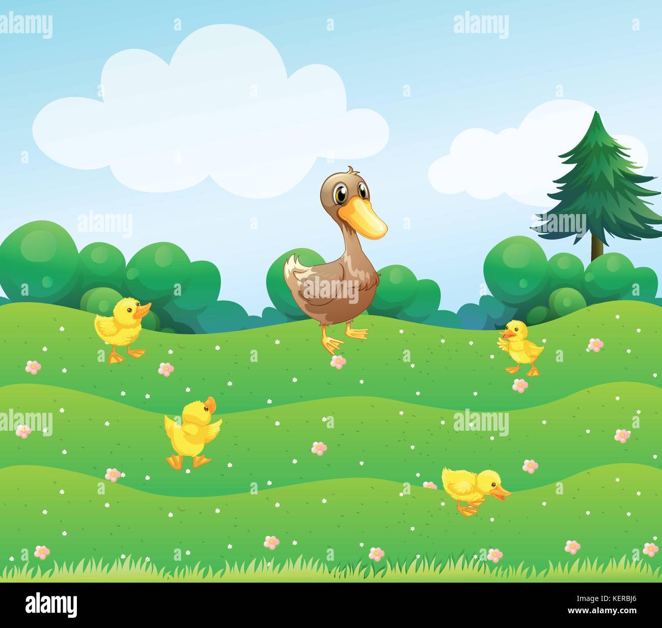 Duck with ducklings illustration hi