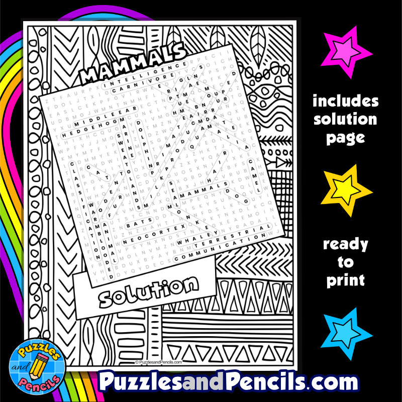 Mammals word search puzzle with coloring animal classification wordsearch made by teachers