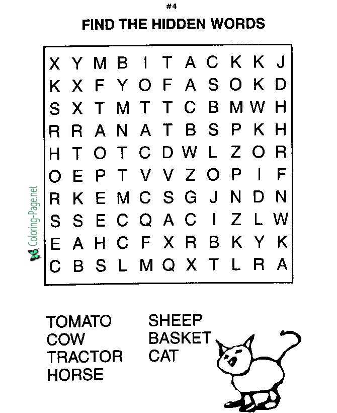 Farm animals word search worksheets