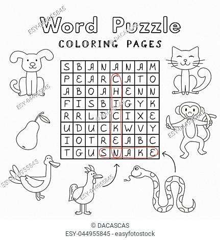 Funny animals word search puzzle coloring book pages for children education stock vector vector and low budget royalty free image pic esy