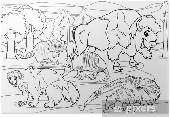 Poster mammals animals cartoon coloring page