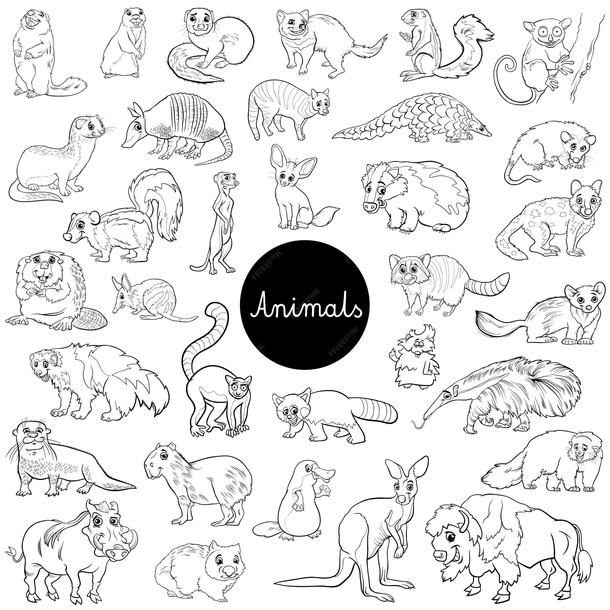 Premium vector wild mammals animal characters set color book