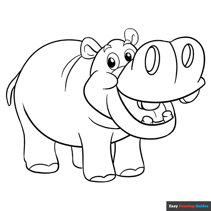 Hippo coloring page easy drawing guides