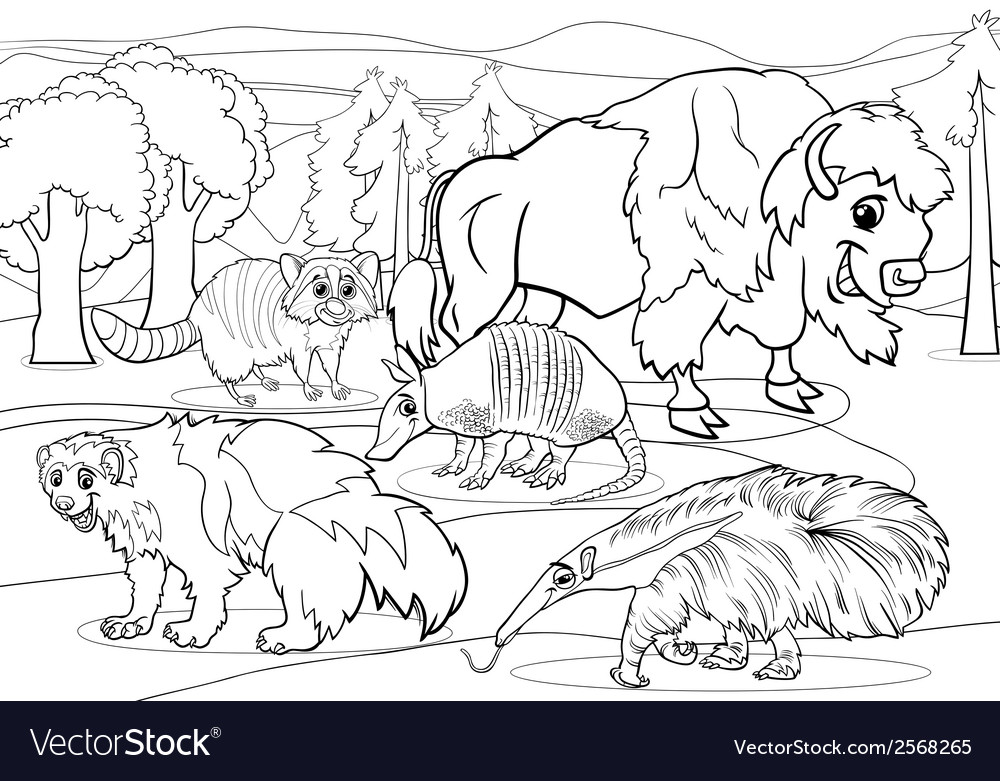 Mammals animals cartoon coloring page royalty free vector