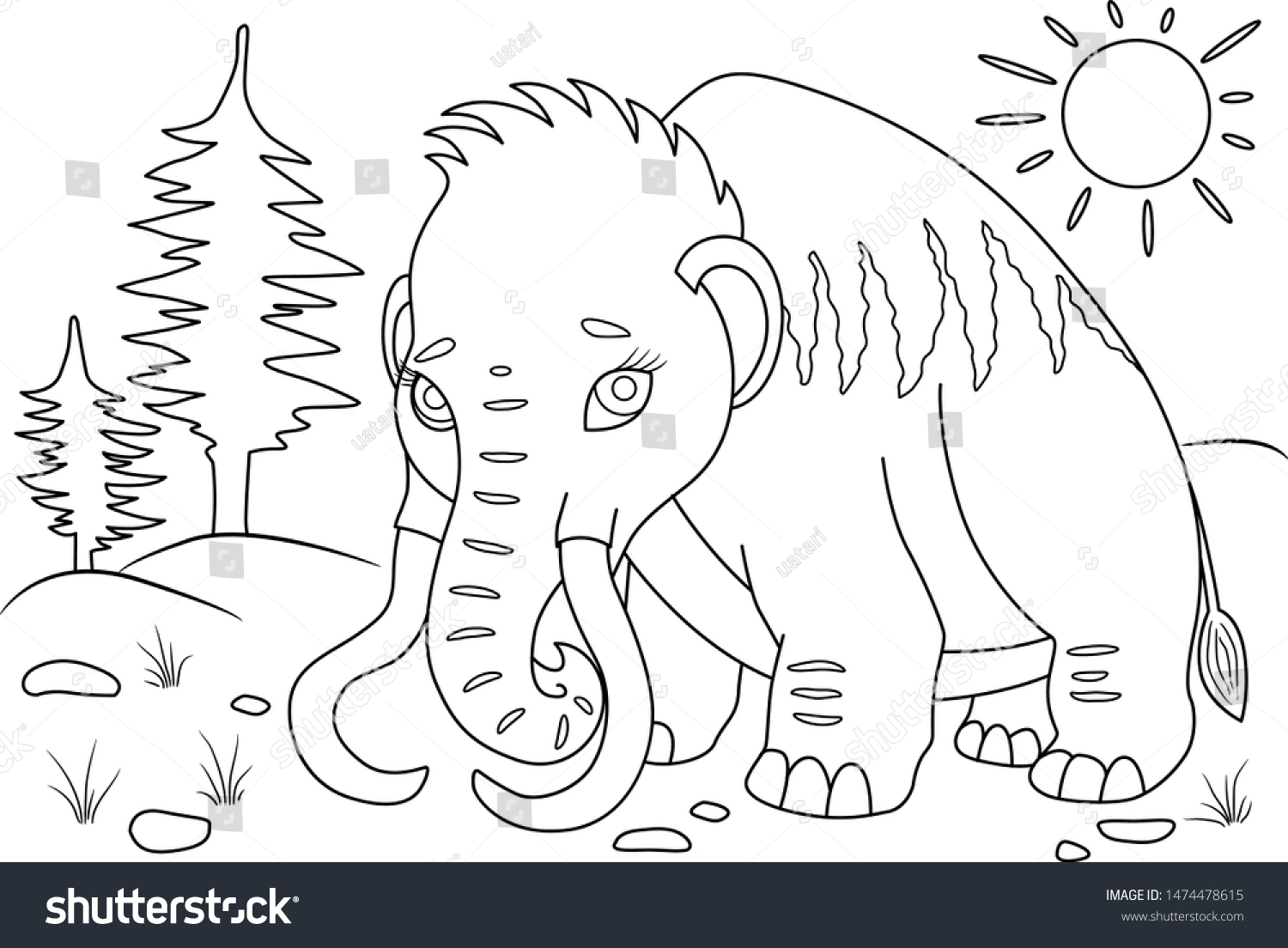 Mammoth coloring page animals cartoon elephant stock vector royalty free