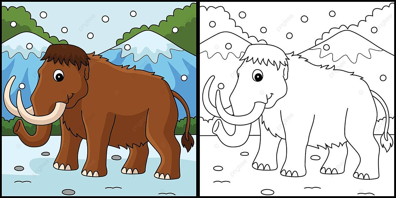 Mammoth animal coloring page colored illustration filled color kids outline vector filled color kids outline png and vector with transparent background for free download