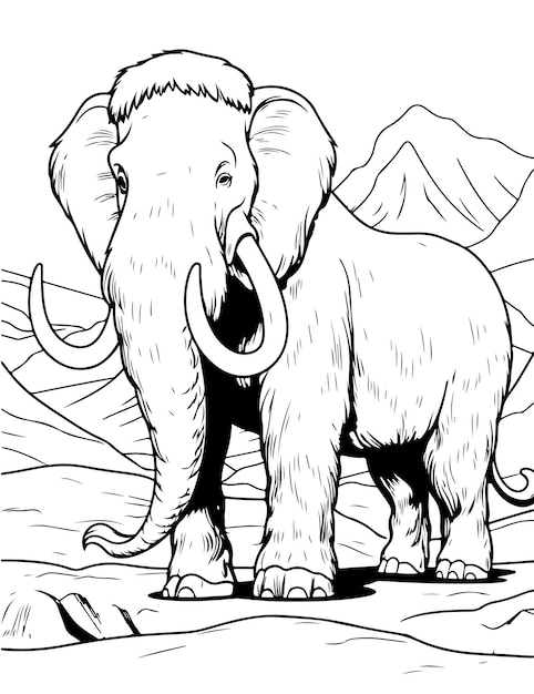 Premium vector mammoth coloring book drawing book for kiids ancient elephant mammoth drawing