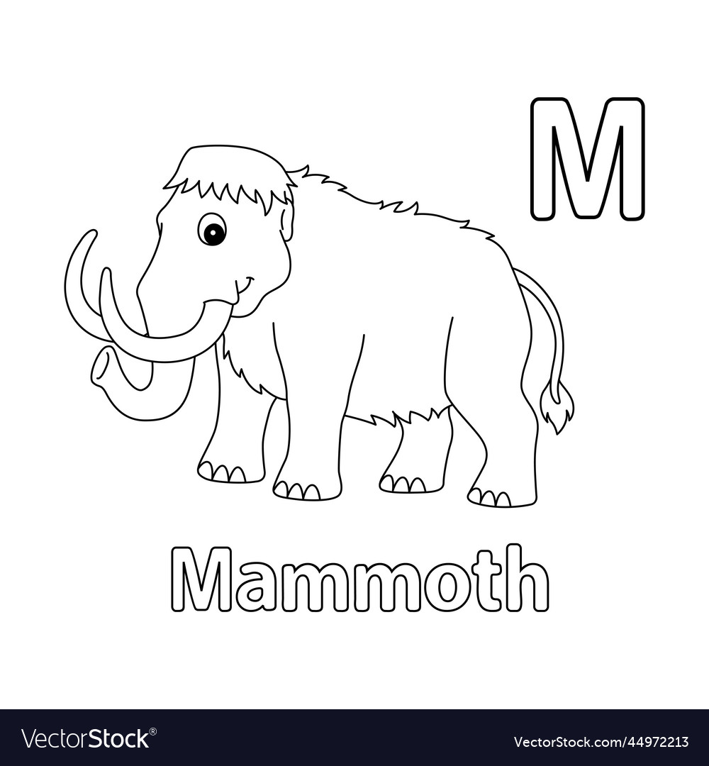 Mammoth alphabet abc isolated coloring page m vector image