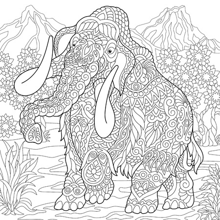 Mammoth extinct elephant of the pleistocene epoch coloring page colouring picture coloring book freehand sketch drawing vector illustration