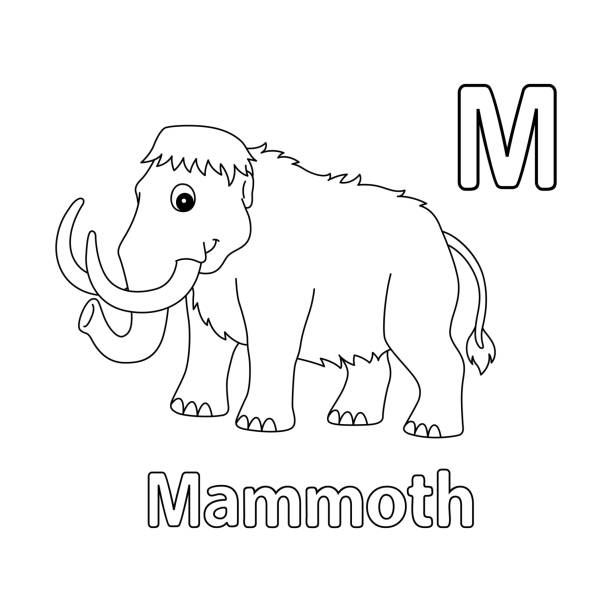 Mammoth alphabet abc isolated coloring page m stock illustration