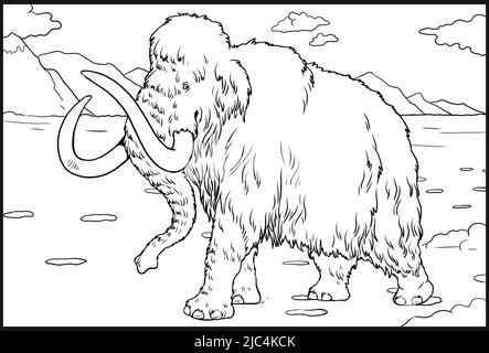 Prehistoric animals mammoth mastodon and deinotherium coloring page with extinct elephants stock photo