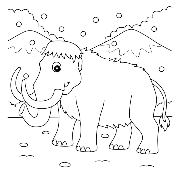 Premium vector mammoth animal coloring page for kids