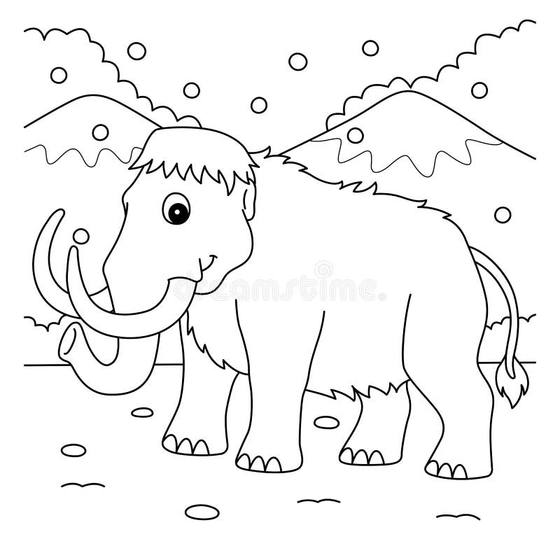 Mammoth animal coloring page for kids stock vector