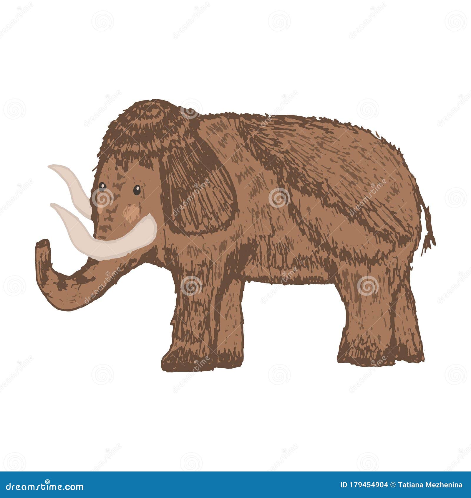 Cute vector brown hand drawn sketch of mammoth stock vector