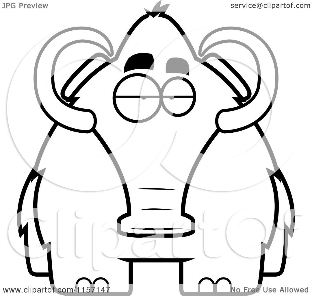 Cartoon clipart of a black and white woolly mammoth