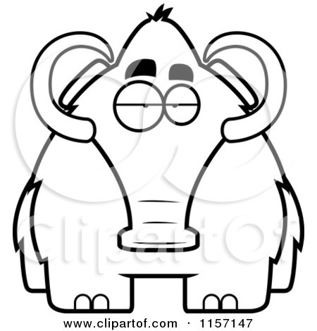 Cartoon clipart of a black and white woolly mammoth