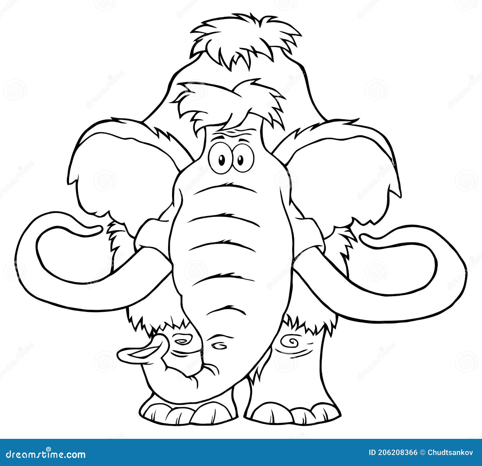 Black and white mammoth cartoon character stock vector