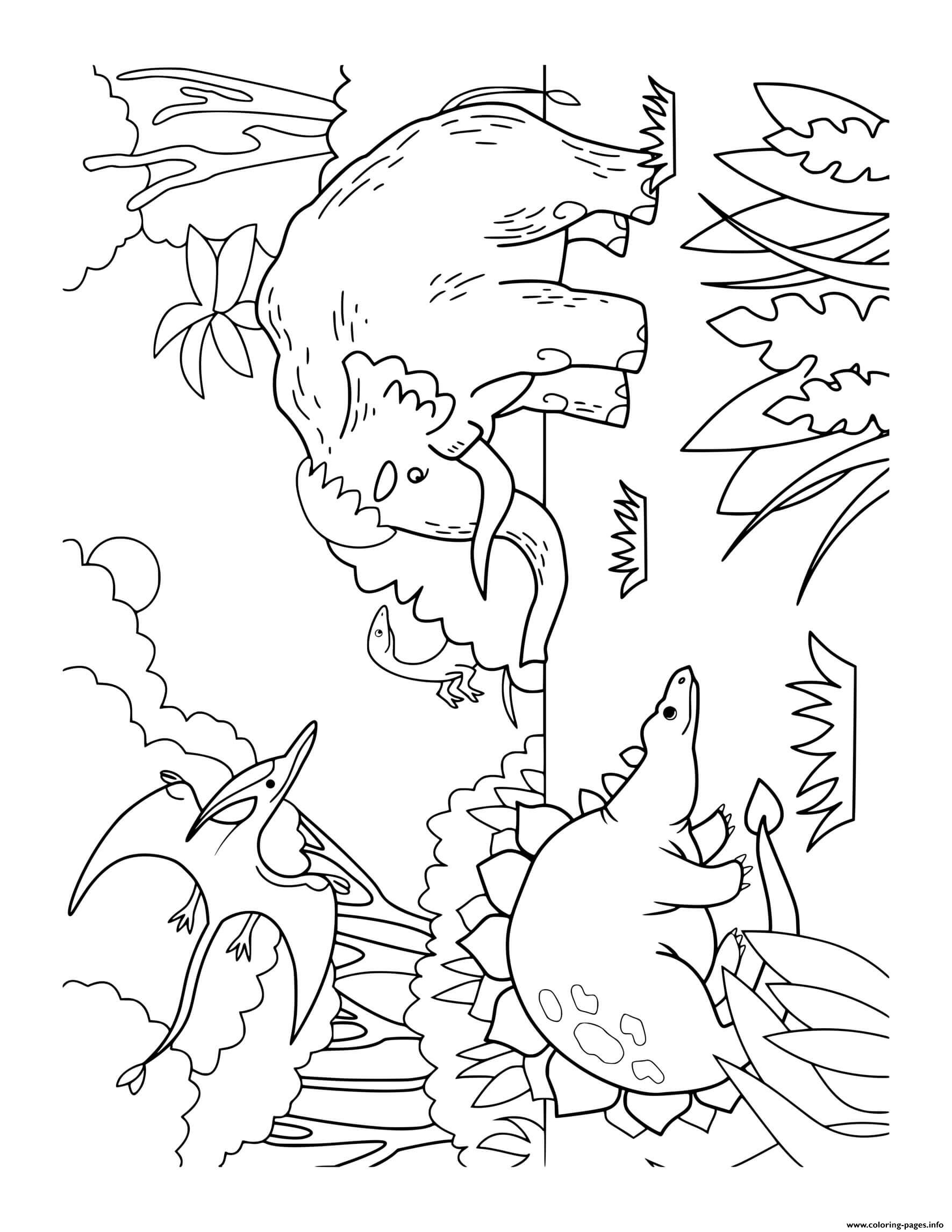 Dinosaur prehistoric scene dinosaurs and woolly mammoth coloring page printable