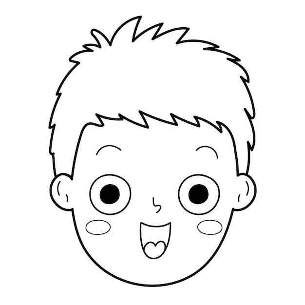 Premium vector happy boy face emotion in outline excited little kid clipart in black and white for coloring