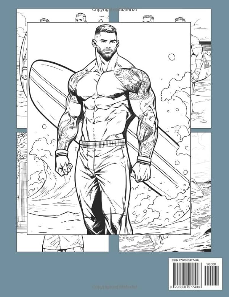 Summer muscle men coloring book hot visual coloring pages featuring sexy handsome men for adults teens to relax and relieve stress lillian woodard books