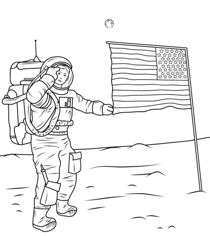 Neil armstrong on the moon coloring page free printable coloring pages