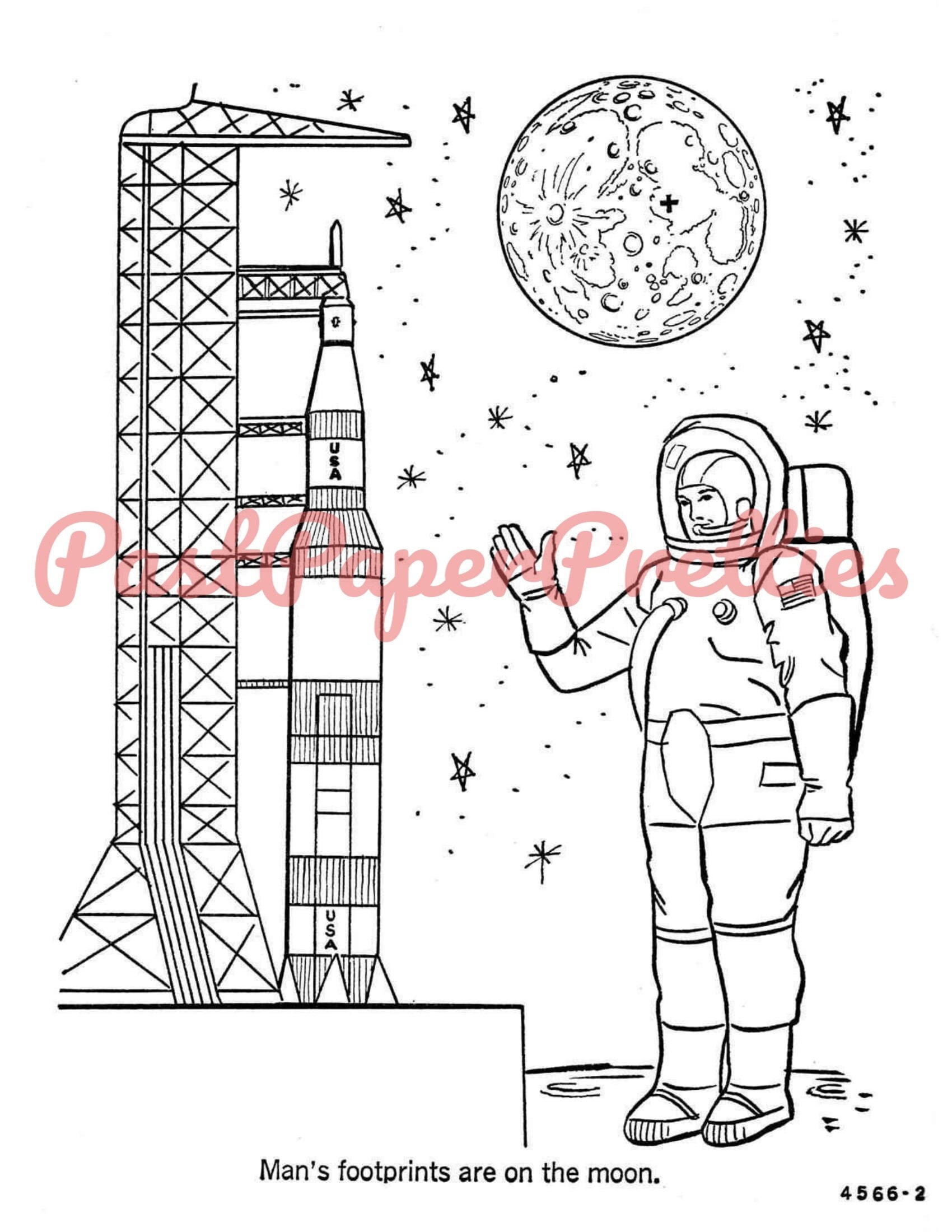 Vintage printable coloring book apollo the man on the moon c pdf instant digital download sci fi space clipart pages