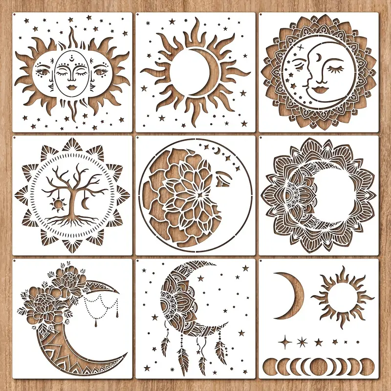 Mandala sun and moon stencil moon sun flower star stencil