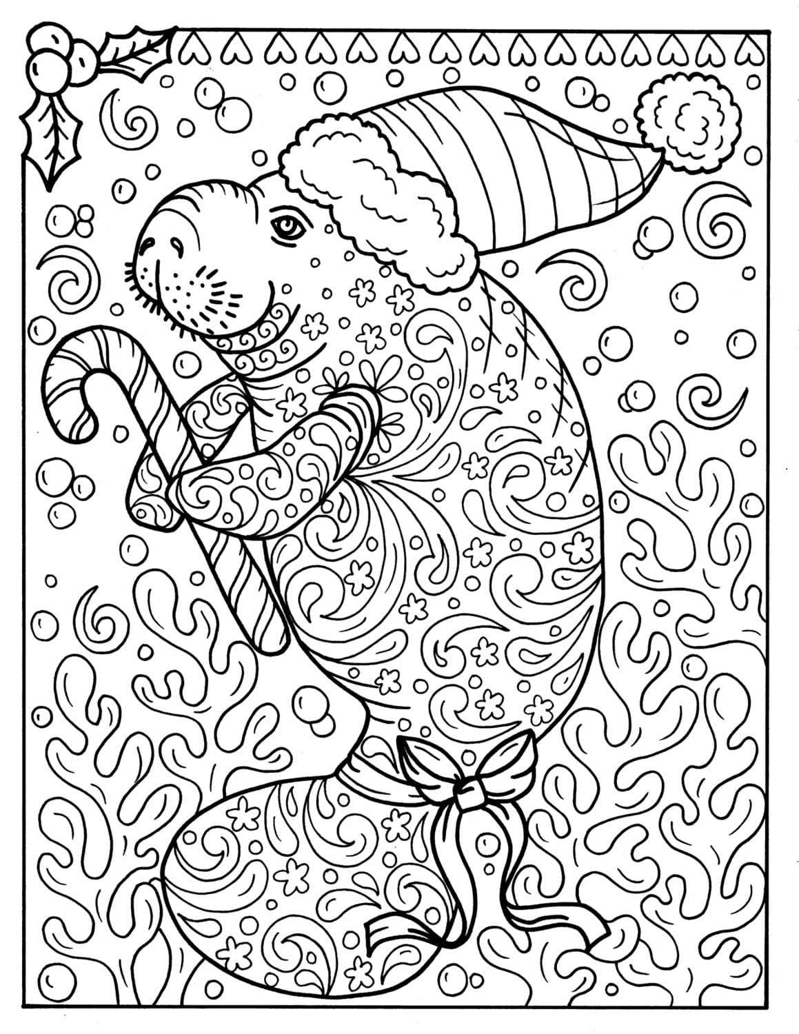 Manatee christmas coloring page instant download adult coloring pages sea life instant download