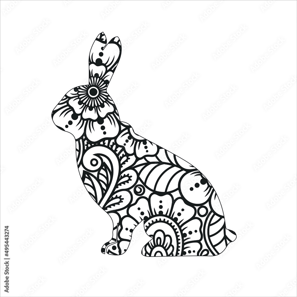 Animal mandala coloring page rabbit mandala coloring book for adult animal coloring page for kids and adult rabbit cartoon vector